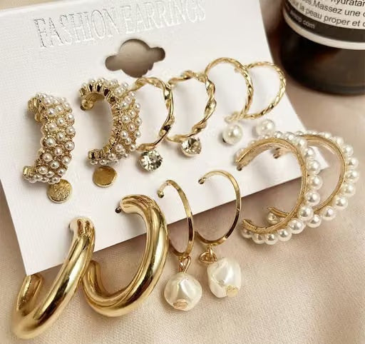21 Pairs Gold & Pearl Earrings Combo Set for Women & Girls