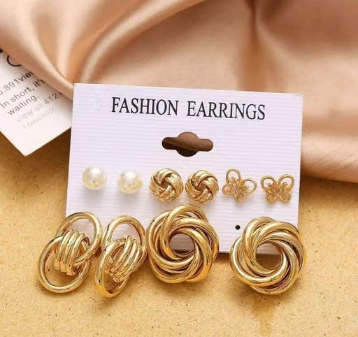 Gold-Plated Drop & Stud Earring Combo Set for Women