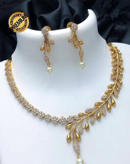 CZ Matte Finish AD Stone Necklace & Earring Set
