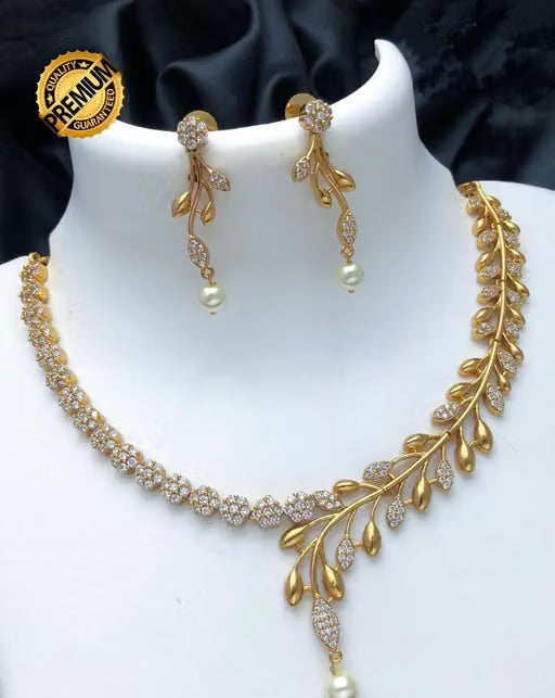 CZ Matte Finish AD Stone Necklace & Earring Set