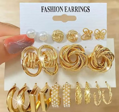 Gold-Plated Drop & Stud Earring Combo Set for Women