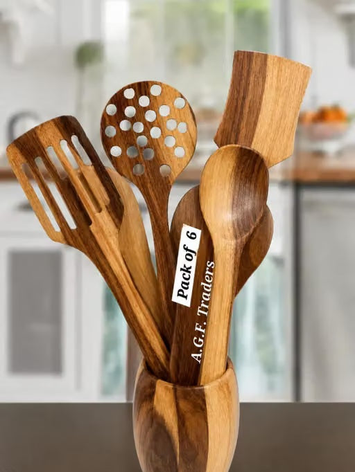 Handmade Wooden Cooking Spoon Set of 6 – Non-Stick Safe