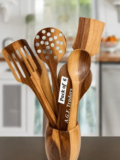 Handmade Wooden Cooking Spoon Set of 6 – Non-Stick Safe