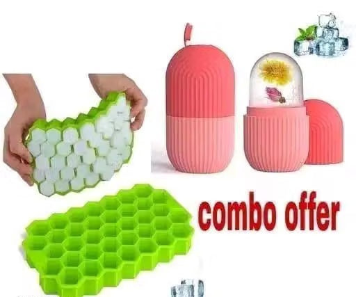 Ice Roller & 37-Slot Silicone Ice Cube Tray Combo (Pack of 2)