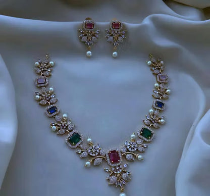 Matte Finish AD Stone Necklace & Earring Set