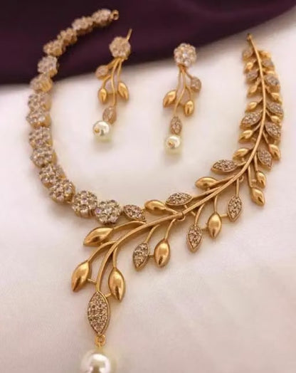CZ Matte Finish AD Stone Necklace & Earring Set
