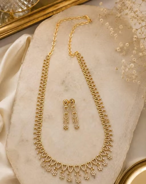 Matte Finish AD Stone Long Necklace | Premium Quality