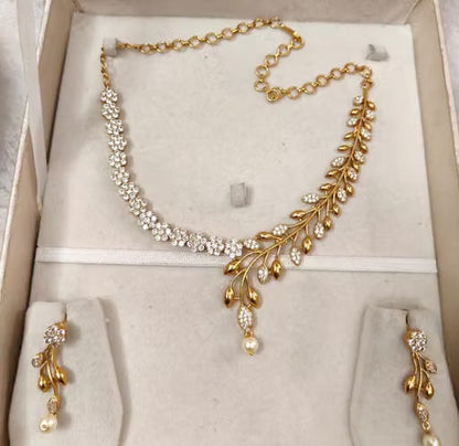 CZ Matte Finish AD Stone Necklace & Earring Set