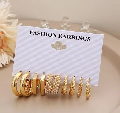 Gold-Plated Drop & Stud Earring Combo Set for Women