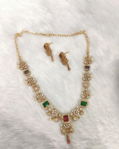 Matte Finish AD Stone Necklace & Earring Set