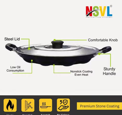 Non-Stick 12 Cavity Appam Pan with Lid & Silicon Brush