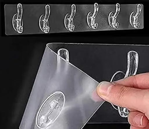 Self Adhesive Wall Hooks No-Drill Strong Sticky Hook Rail 2pcs