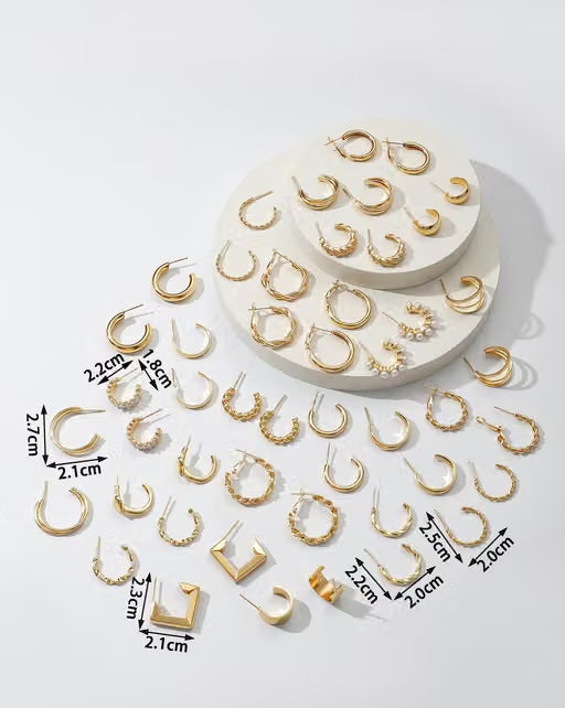 Gold Plated Hoop & Pearl Earrings Set – 24 Pairs