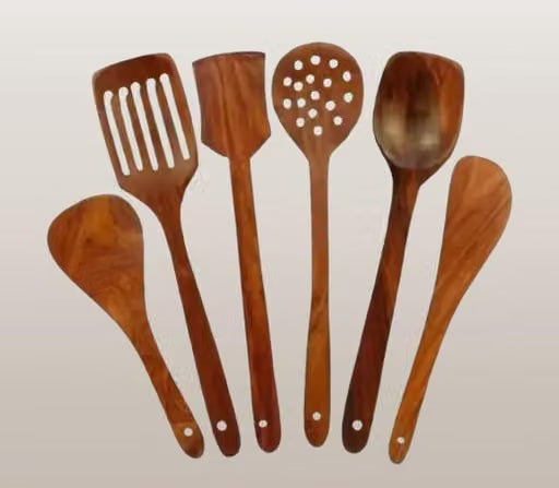 Handmade Wooden Cooking Spoon Set of 6 – Non-Stick Safe