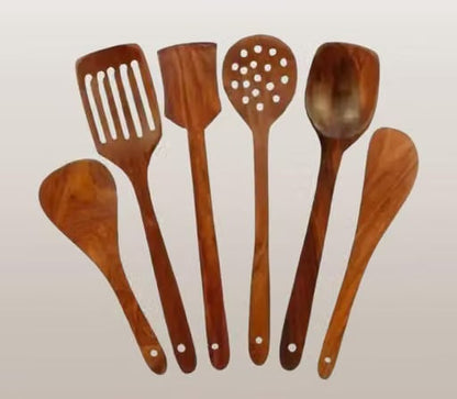 Handmade Wooden Cooking Spoon Set of 6 – Non-Stick Safe