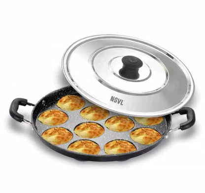 Non-Stick 12 Cavity Appam Pan with Lid & Silicon Brush