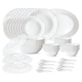 Larah by Borosil 47 Pc White Opalware Dinner Set for Family of 8, Microwave & Dishwasher Safe Silk Series Crockery for Dining & Gifting, Bone Ash Free Plates & Bowls