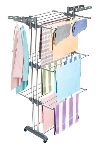 LiMETRO STEEL Foldable Stainless Steel Clothes Drying Stand with Wheels