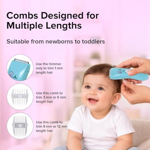 Q DEVICES Electric Hair Trimmer for Children – Ultra Quiet Low Noise Kids Hair Clippers – Waterproof & USB Rechargeable Cordless Baby Haircut Kit with 4 Length Combs – Blue