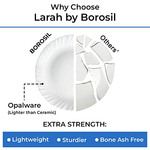 Larah by Borosil 47 Pc White Opalware Dinner Set for Family of 8, Microwave & Dishwasher Safe Silk Series Crockery for Dining & Gifting, Bone Ash Free Plates & Bowls