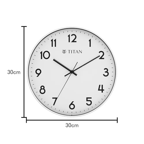 Titan Essence Classic Wall Clock with White Dial & Case, Silent Sweep, Model W0094PA01 | 30 cm x 30 cm
