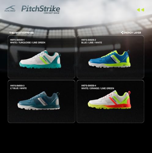 Hundred PitchStrike Cricket Shoes | Multi-Surface Grip with TerraSpike Outsole | Energy Layer Midsole for Cushioning and Support | Lightweight, Breathable | Ideal for Turf, Ground & Hard Surfaces