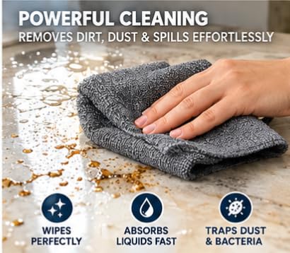 HyperBazaar Microfiber Cleaning Cloth Roll for Kitchen, 20 Pcs Reusable Tearable Roll, 4000 Wash Lint-Free Cloth for Kitchen, Car, Glass & Furniture Cleaning