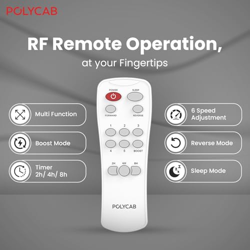 Polycab Wizzy Plus 1200mm 5-Star BLDC, Remote Ceiling fan for Living Room| 55% Energy Saving, 100% Copper, High Air Delivery | 3+1 yr Warranty, Free Installation【Matt White Black】