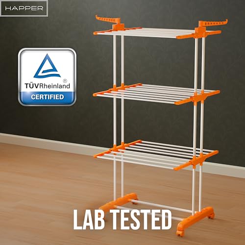 Happer 3-Layer Foldable Clothes Drying Stand with Wheels – Orange