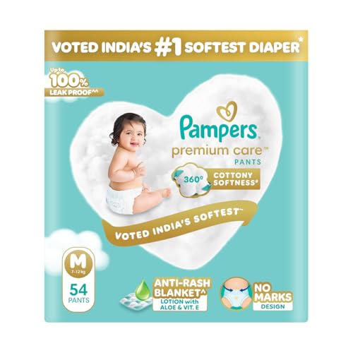 Pampers Premium Care Pant Diapers M 54 Count – India's Softest Diaper