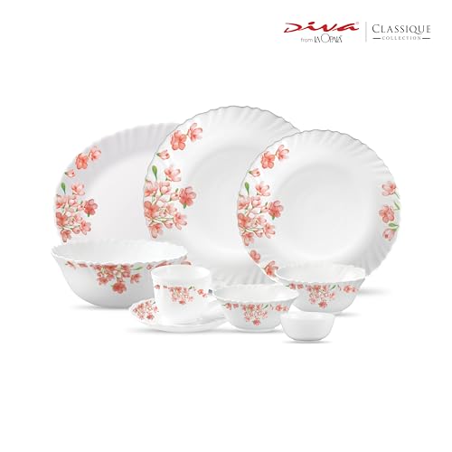 La Opala Classique Opalware Dinner Set, 53 Pcs, for Family of 8, Aster Pink