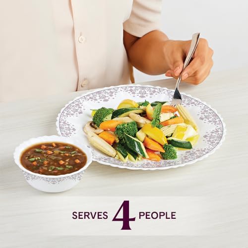 Larah by Borosil Lark Fluted Series Opalware Dinner Set | 12 Pieces for Family of 4 | Microwave & Dishwasher Safe | Bone-Ash Free | Crockery Set for Dining & Gifting | Plates & Bowls | White