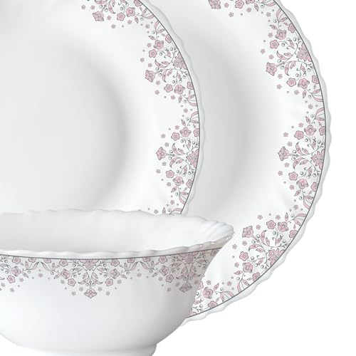 Larah by Borosil Lark Fluted Series Opalware Dinner Set | 12 Pieces for Family of 4 | Microwave & Dishwasher Safe | Bone-Ash Free | Crockery Set for Dining & Gifting | Plates & Bowls | White