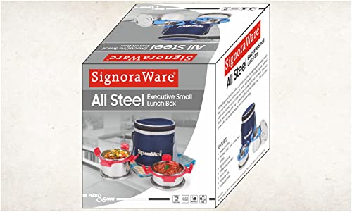 SignoraWare 500ml+350ml All Steel Executive Small Lunch Box with Bag, Food Grade BPA Free, Leak Proof and Air Tight Stainless Steel Containers, Compact and Sleek Tiffin Box (Set of 2 Violet)