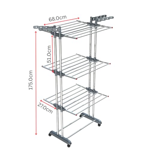 LiMETRO STEEL Foldable Stainless Steel Clothes Drying Stand with Wheels