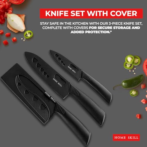 HOME SKILL 3-Piece Stainless Steel Chef Knife Set with Ergonomic Handle