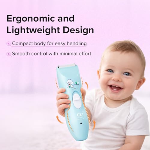 Q DEVICES Electric Hair Trimmer for Children – Ultra Quiet Low Noise Kids Hair Clippers – Waterproof & USB Rechargeable Cordless Baby Haircut Kit with 4 Length Combs – Blue