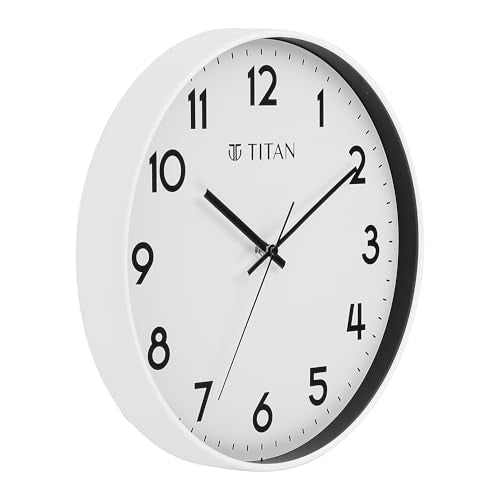 Titan Essence Classic Wall Clock with White Dial & Case, Silent Sweep, Model W0094PA01 | 30 cm x 30 cm