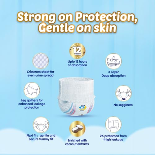 MamyPoko Pants Extra Absorb Baby Diapers, Medium (M size) | 7-12 kg | 74 Count |Deep Sleep Diapers| Soft gentle fit |Deep Absorbent Crisscross | skin friendly with coconut oil |