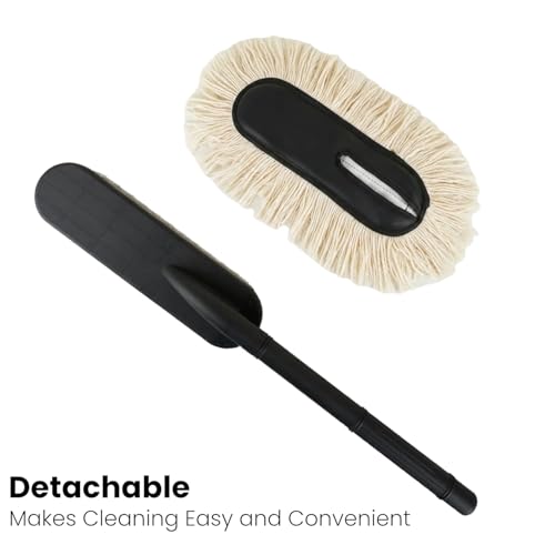 Nirency Premium Soft Fiber Car Duster Brush Set with Dashboard & Air Vent Cleaning Brush | Scratch-Free Car Interior & Exterior Dust Cleaner for Car (Pack of 2) (White Car Duster + Brush)