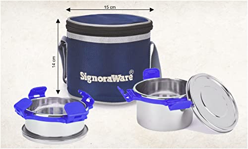 SignoraWare 500ml+350ml All Steel Executive Small Lunch Box with Bag, Food Grade BPA Free, Leak Proof and Air Tight Stainless Steel Containers, Compact and Sleek Tiffin Box (Set of 2 Violet)