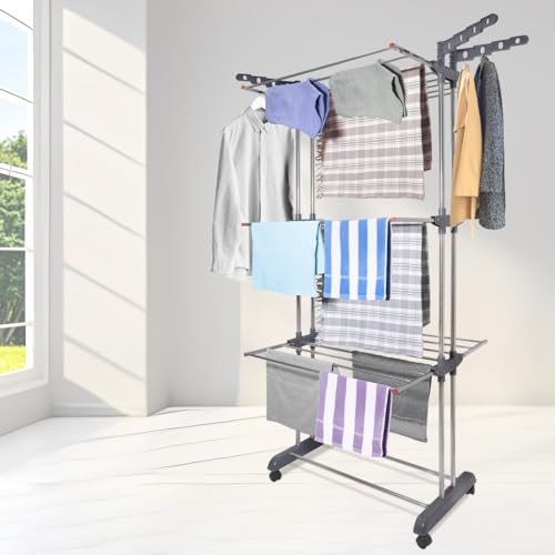 LiMETRO STEEL Foldable Stainless Steel Clothes Drying Stand with Wheels