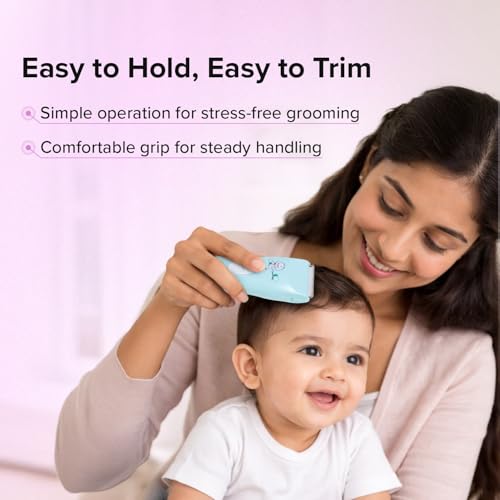 Q DEVICES Electric Hair Trimmer for Children – Ultra Quiet Low Noise Kids Hair Clippers – Waterproof & USB Rechargeable Cordless Baby Haircut Kit with 4 Length Combs – Blue