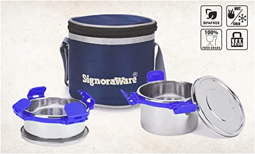 SignoraWare 500ml+350ml All Steel Executive Small Lunch Box with Bag, Food Grade BPA Free, Leak Proof and Air Tight Stainless Steel Containers, Compact and Sleek Tiffin Box (Set of 2 Violet)