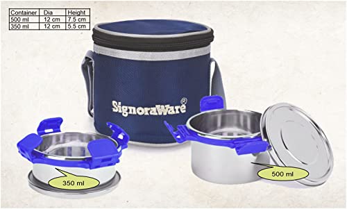 SignoraWare 500ml+350ml All Steel Executive Small Lunch Box with Bag, Food Grade BPA Free, Leak Proof and Air Tight Stainless Steel Containers, Compact and Sleek Tiffin Box (Set of 2 Violet)