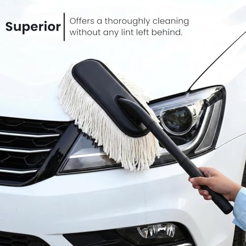 Nirency Premium Soft Fiber Car Duster Brush Set with Dashboard & Air Vent Cleaning Brush | Scratch-Free Car Interior & Exterior Dust Cleaner for Car (Pack of 2) (White Car Duster + Brush)