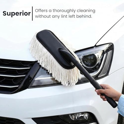 Nirency Premium Soft Fiber Car Duster Brush Set with Dashboard & Air Vent Cleaning Brush | Scratch-Free Car Interior & Exterior Dust Cleaner for Car (Pack of 2) (White Car Duster + Brush)
