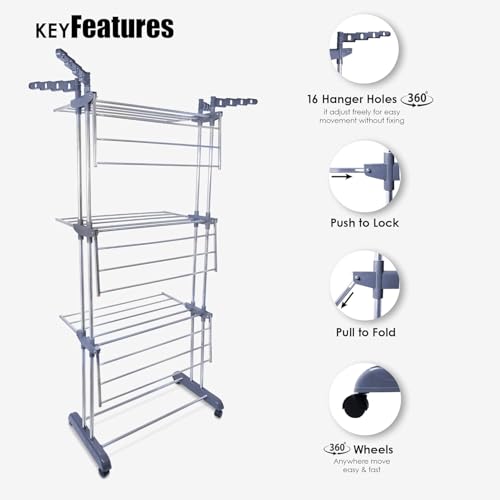 LiMETRO STEEL Foldable Stainless Steel Clothes Drying Stand with Wheels