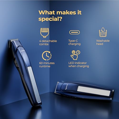 Lifelong Beard Trimmer for Man | Timmer Men Beard | Cordless Hair Trimmer for Men All in One | Grooming Kit with Skin Friendly Blades | Shaving Machine with 4 Combs, Type C Rechargeable, 1Hr Runtime