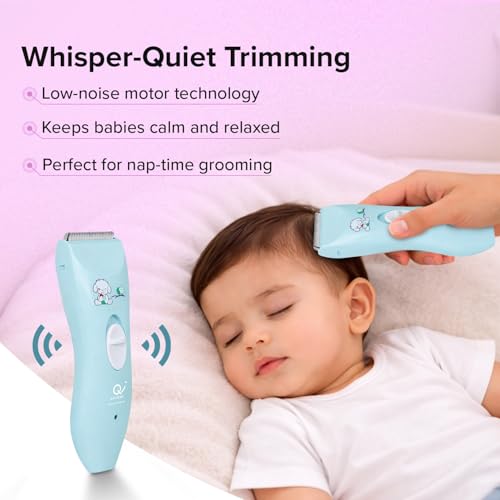 Q DEVICES Electric Hair Trimmer for Children – Ultra Quiet Low Noise Kids Hair Clippers – Waterproof & USB Rechargeable Cordless Baby Haircut Kit with 4 Length Combs – Blue